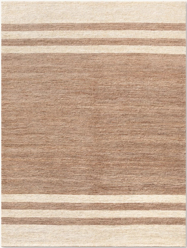Saddle Mocha Brown and Ivory Striped Hand-Knotted Jute Carpet