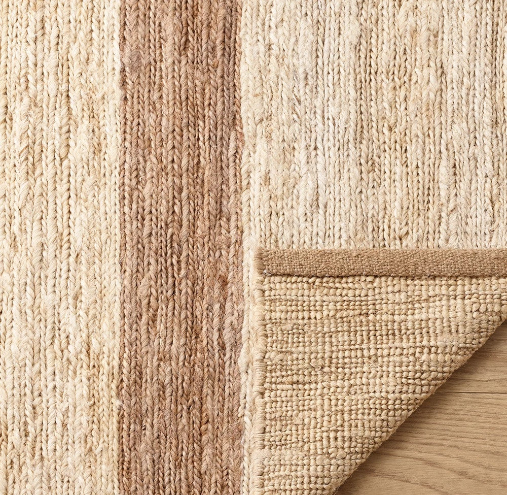Saddle Mocha Brown and Ivory Striped Hand-Knotted Jute Carpet