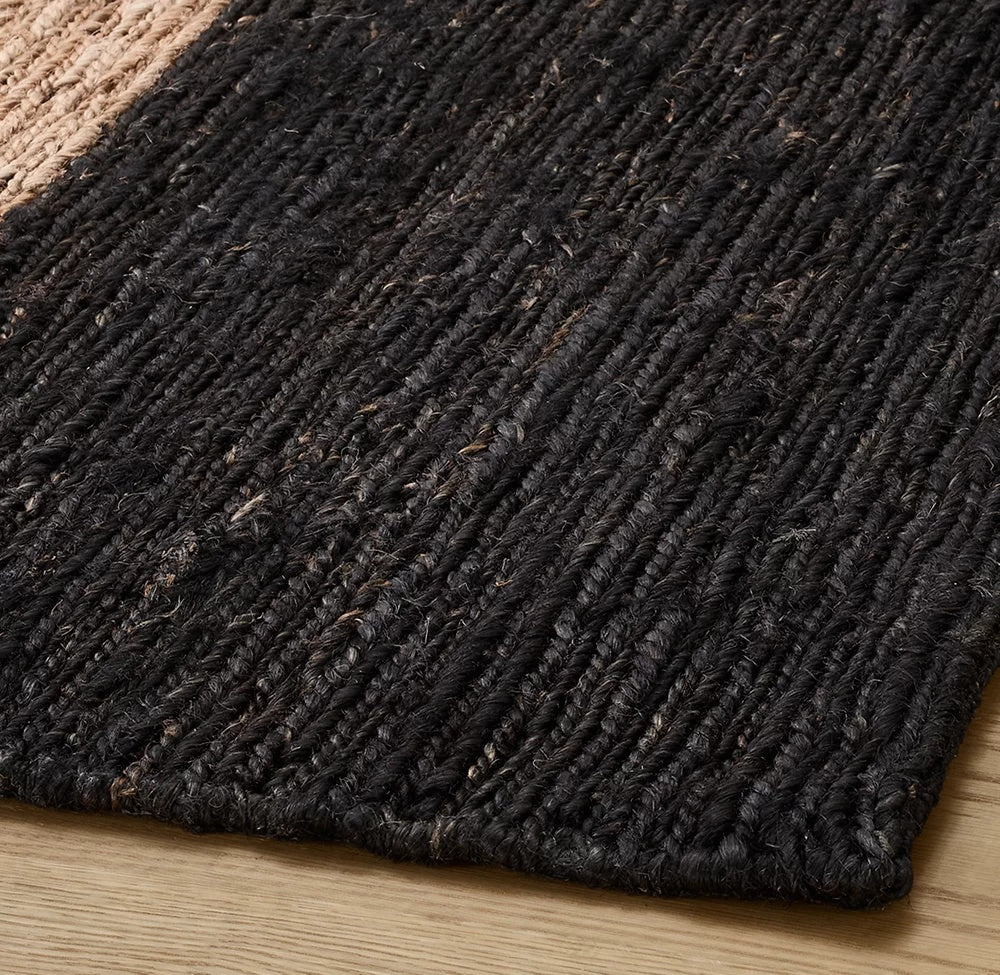 Bastion Natural and Black Striped Hand-Knotted Jute Carpet
