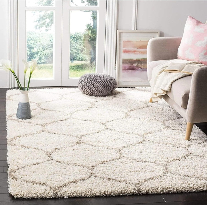 Cream Diamond Lattice Shaggy Carpet
