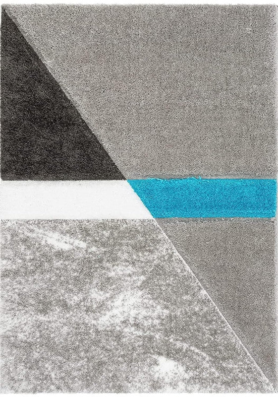 Grey & Aqua Geometric Shaggy Carpet