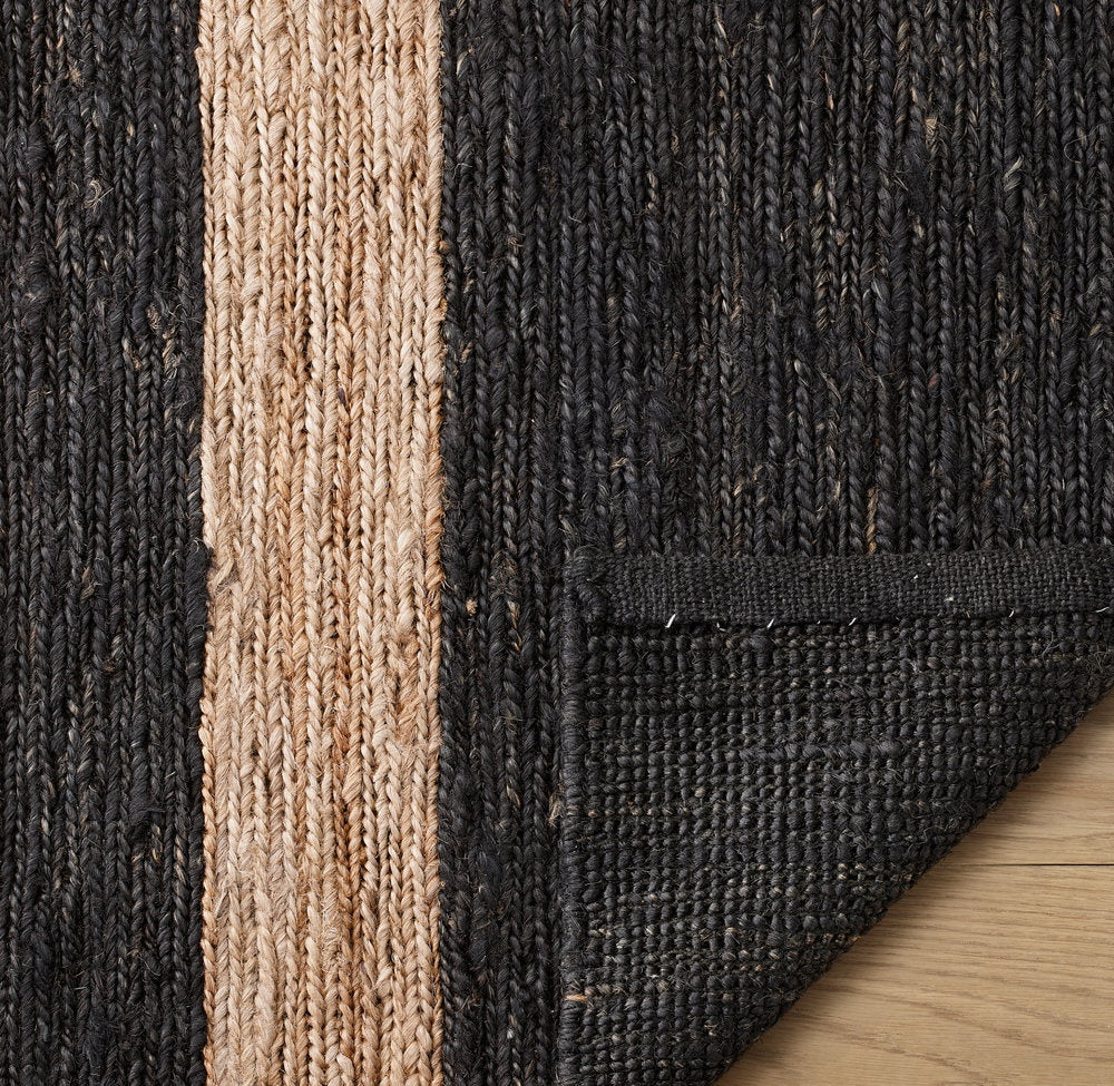 Bastion Natural and Black Striped Hand-Knotted Jute Carpet