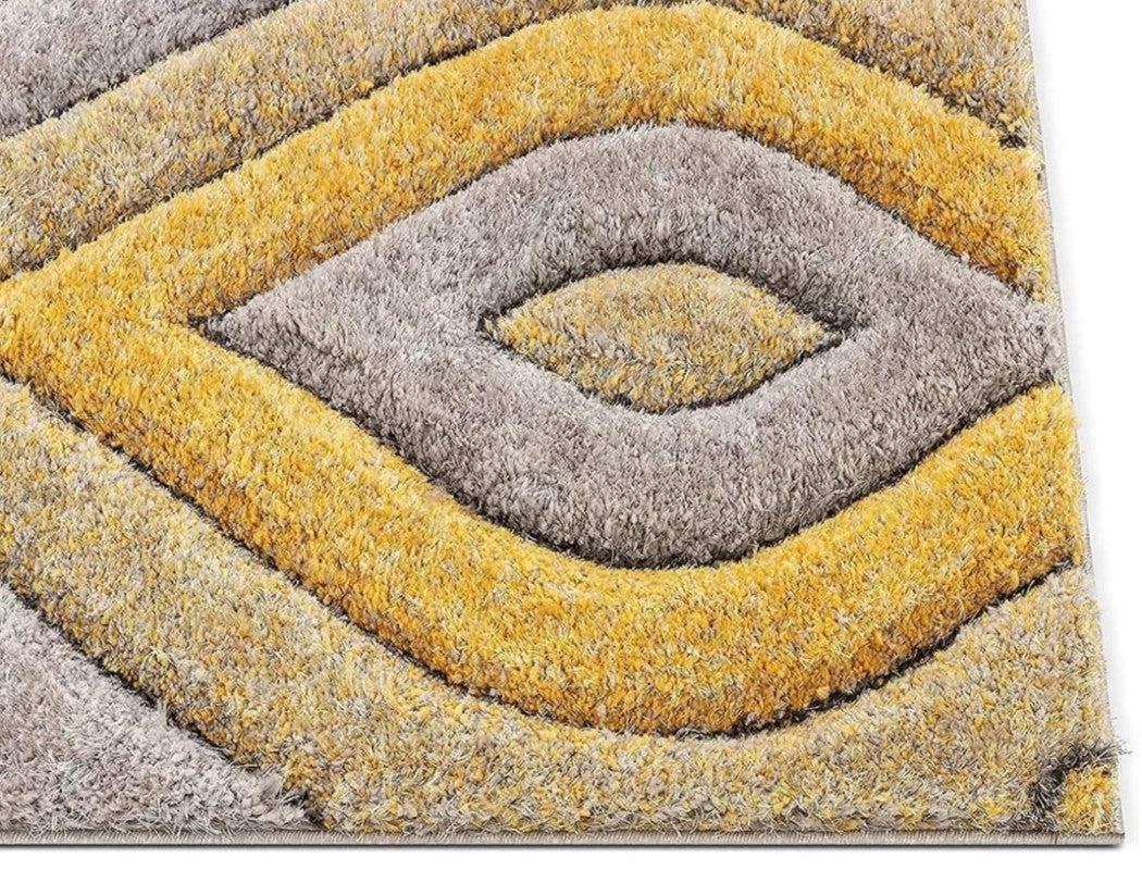 Grey & Mustard Diamond Wave Shaggy Carpet