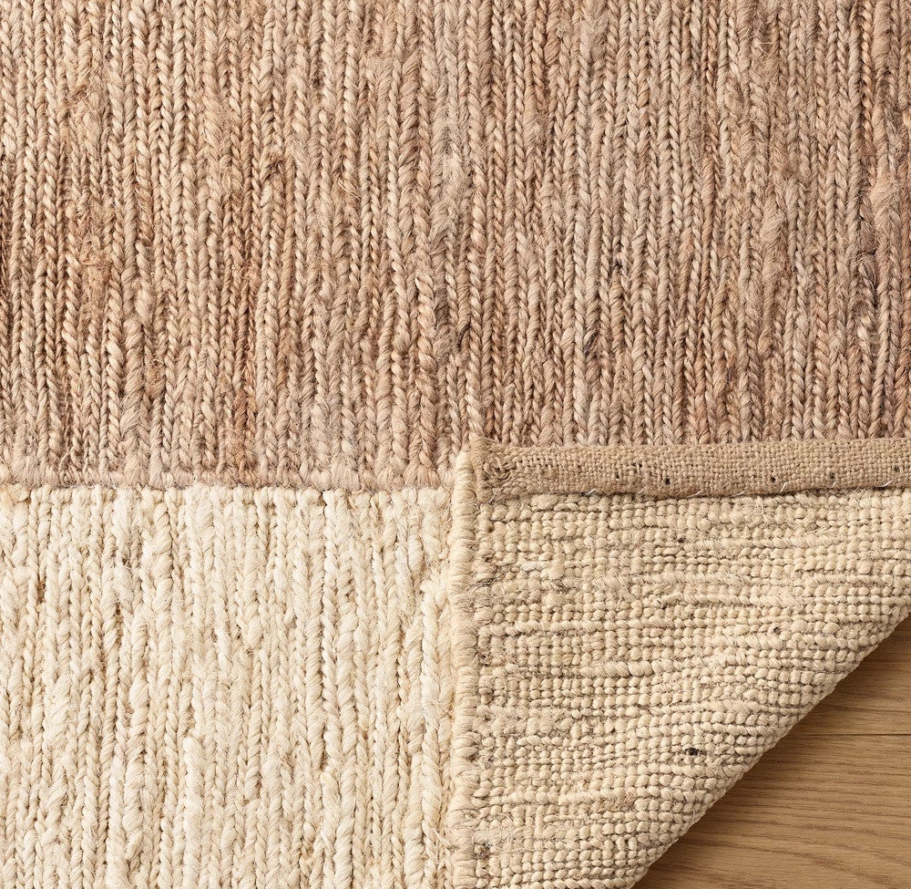 Portico Mocha and Ivory Panel Hand-Knotted Jute Carpet