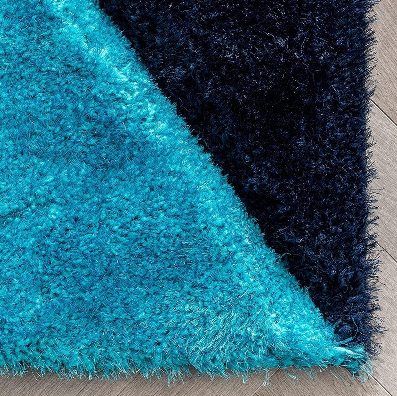 Aqua & Navy Geometric Shaggy Carpet