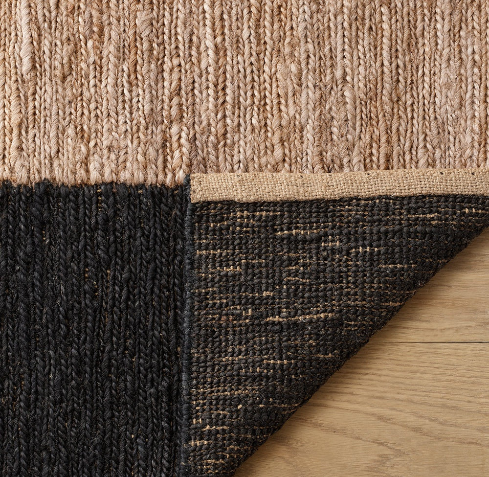 Monolith Natural and Black Panel Hand-Knotted Jute Carpet