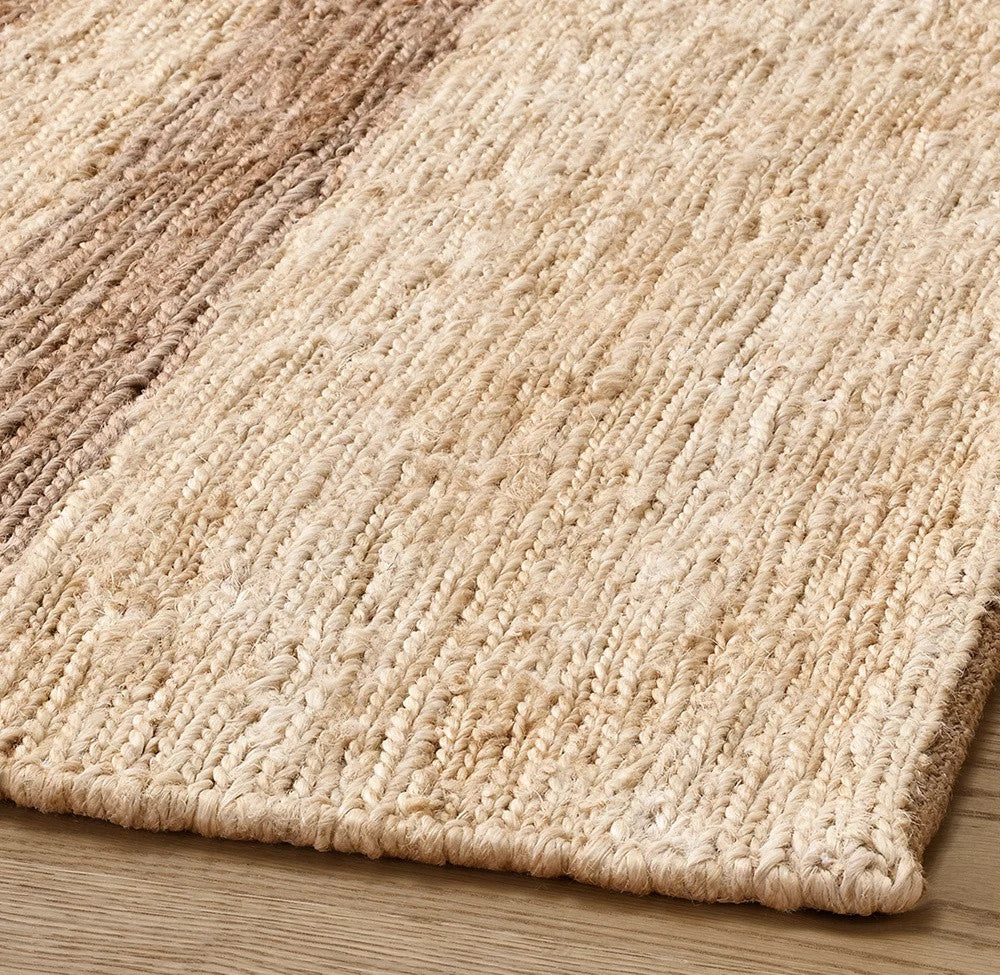 Cadence Ivory and Mocha Striped Hand-Knotted Jute Carpet