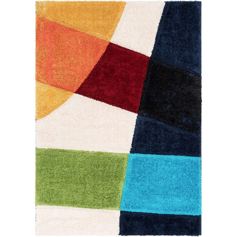 Multicolor Geometric Block Shaggy Carpet