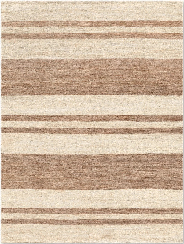 Cadence Ivory and Mocha Striped Hand-Knotted Jute Carpet