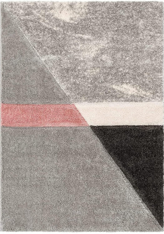 Grey & Blush Geometric Shaggy Carpet