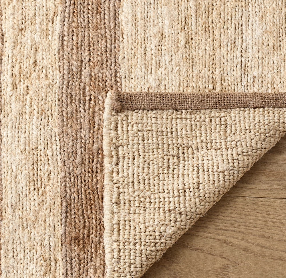 Cadence Ivory and Mocha Striped Hand-Knotted Jute Carpet