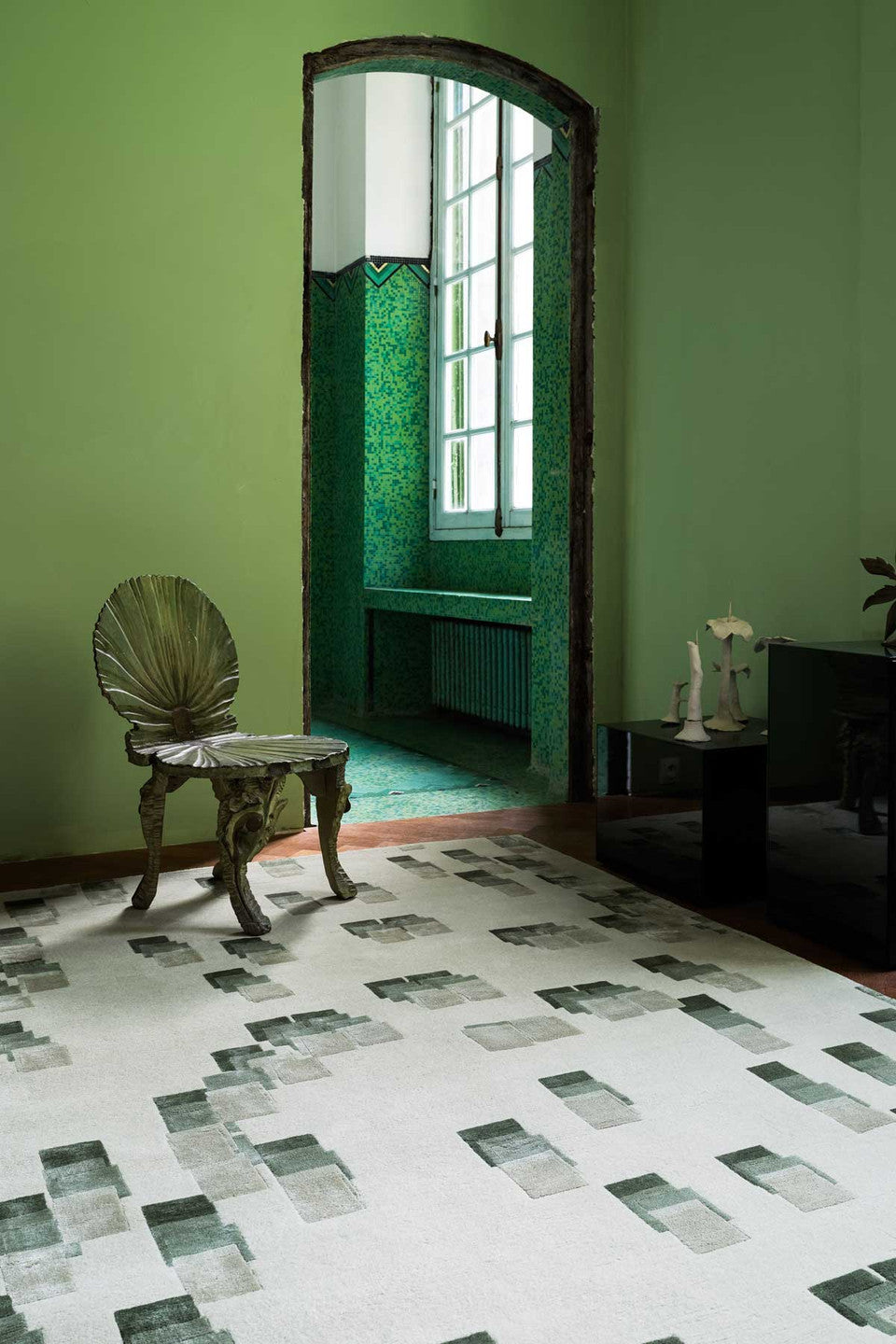 Sage Green Abstract Hand-Tufted Wool Carpet