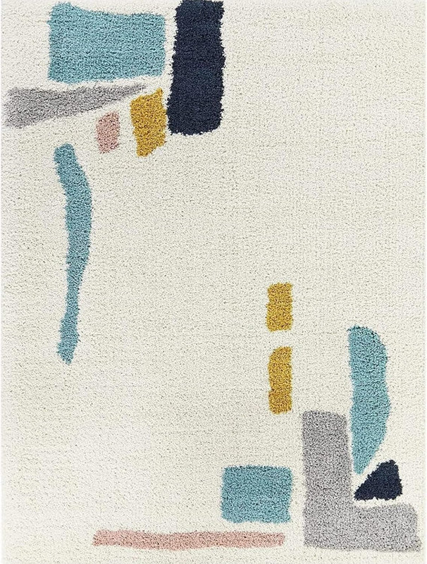 Ivory Blue Abstract Multicolor Shaggy Carpet