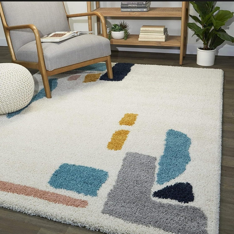 Ivory Blue Abstract Multicolor Shaggy Carpet