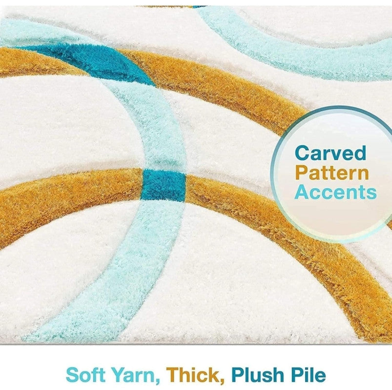 White Aqua Gold Swirl Shaggy Carpet