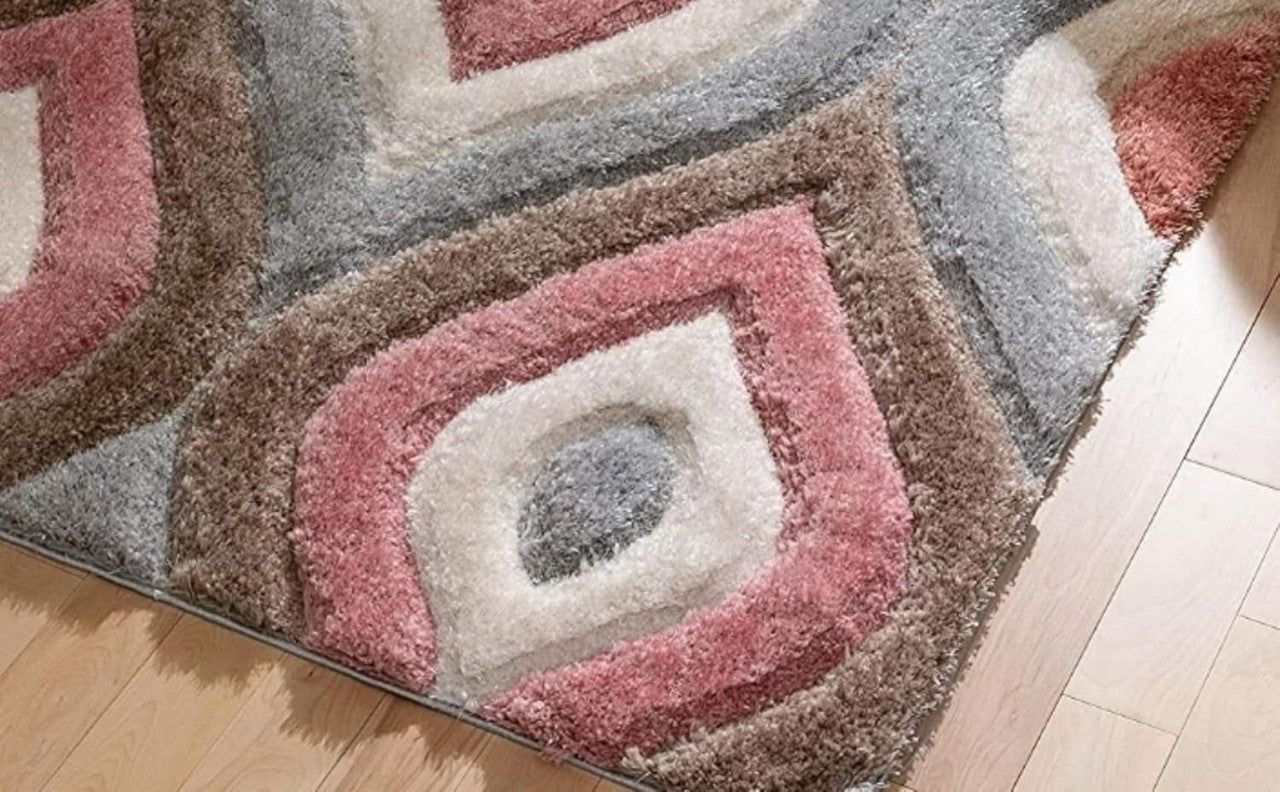 Rose Grey & Beige Diamond Wave Shaggy Carpet
