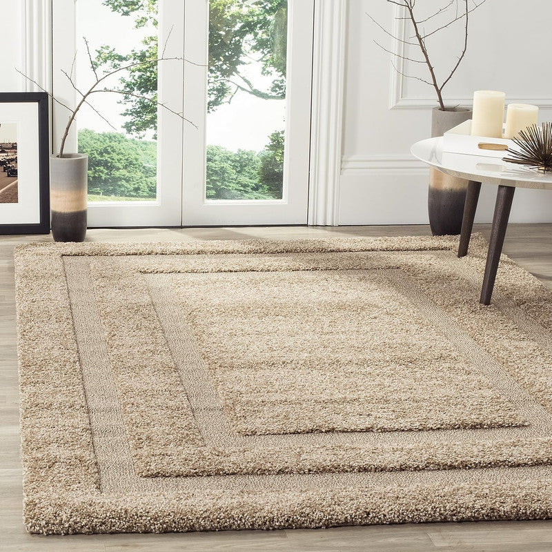Beige Border High-Low Shaggy Carpet