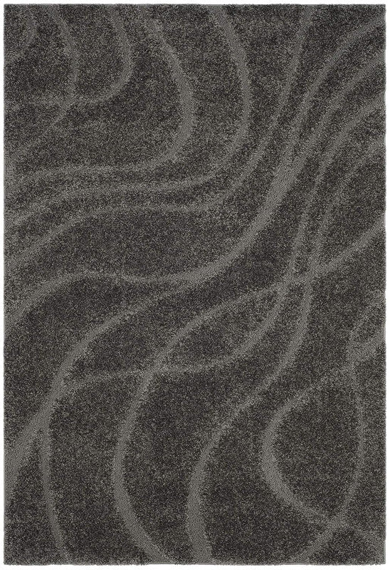 Dark Grey Wave Textured Shaggy Carpet
