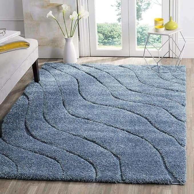 Blue Wave Texture Shaggy Carpet