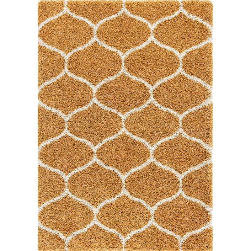 Gold & White Trellis Shaggy Carpet