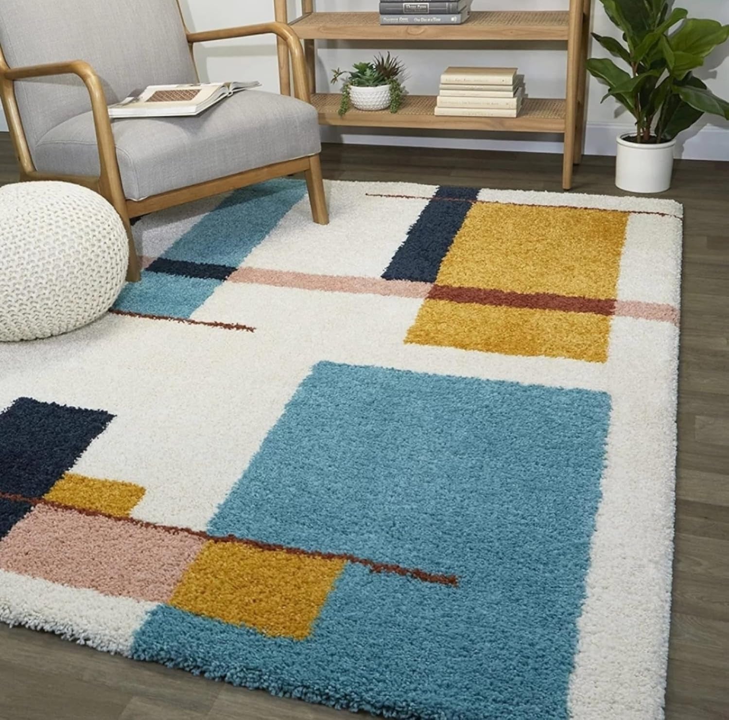 Modern Blocks Multicolor Shaggy Carpet