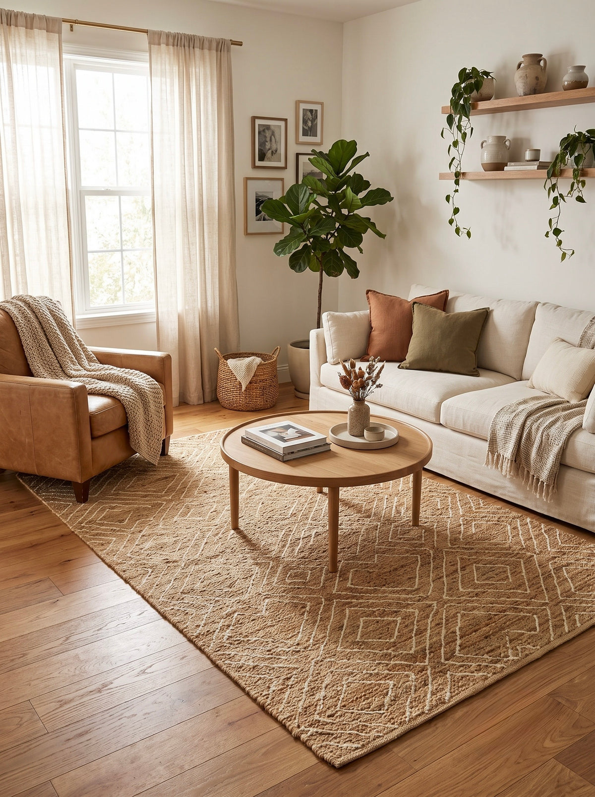 Echo Natural and Ivory Diamond Hand-Knotted Jute Carpet
