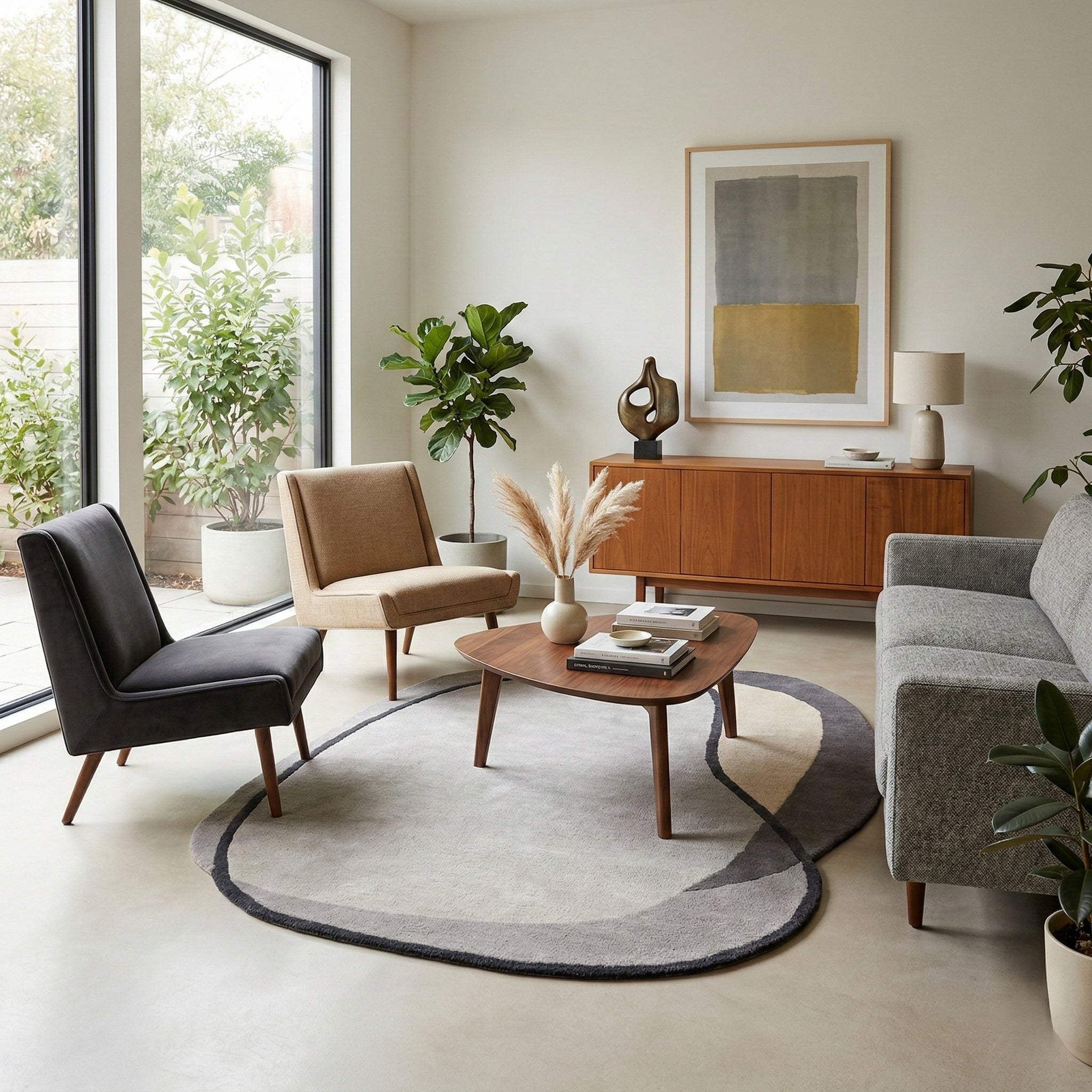 Pebble Form Grey Irregular Shaped Hand-Tufted Carpet