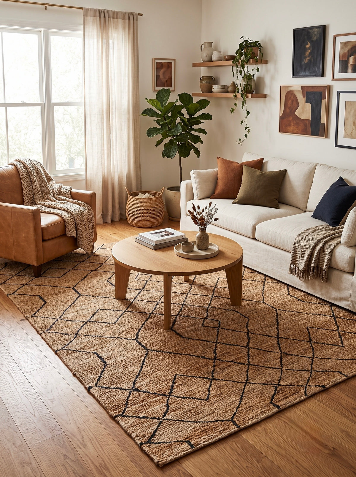 Lantern Natural and Black Geometric Hand-Knotted Jute Carpet