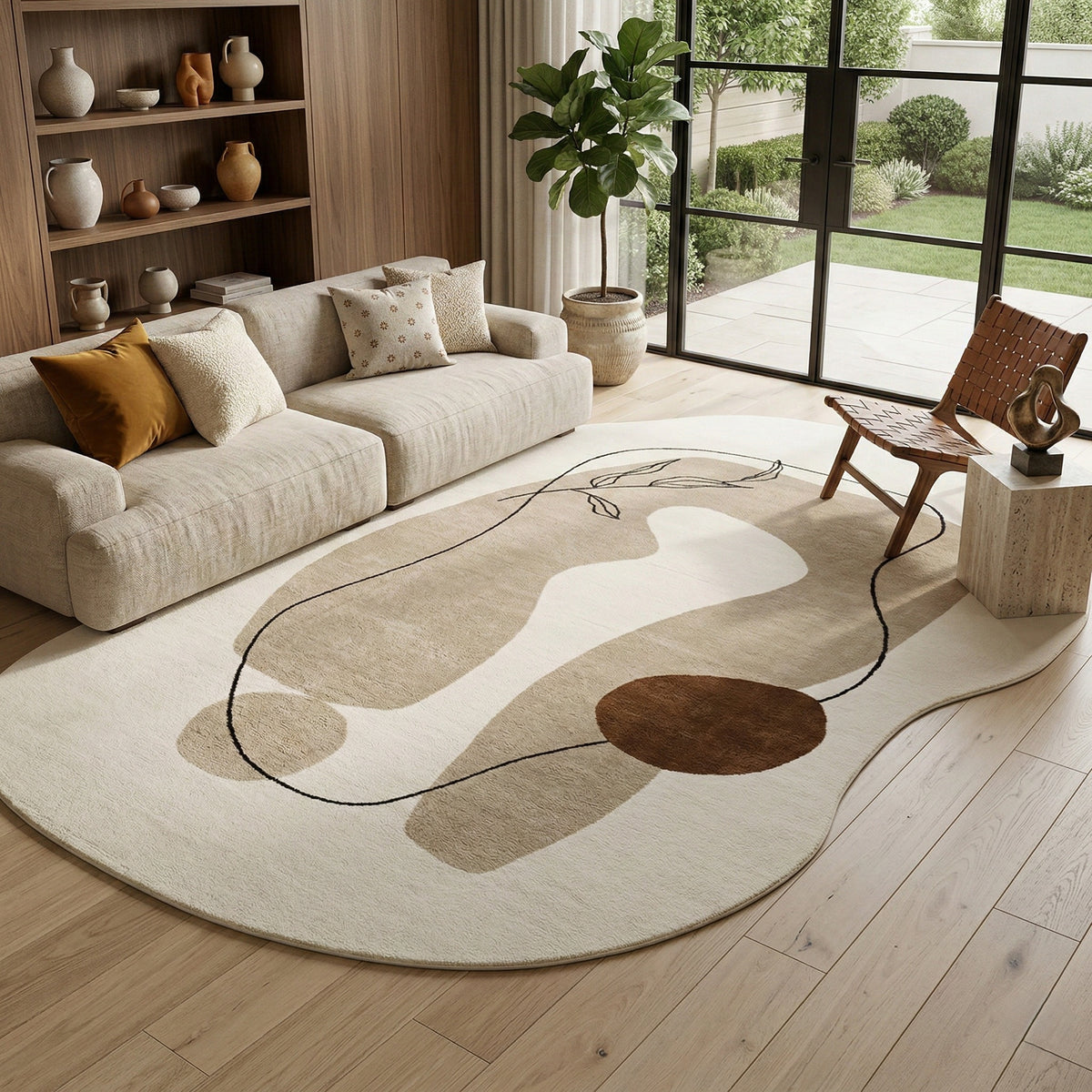 Irregular Simple Rug Irregular Shaped Rug Driftic Beige Hand Tufted Carpet
