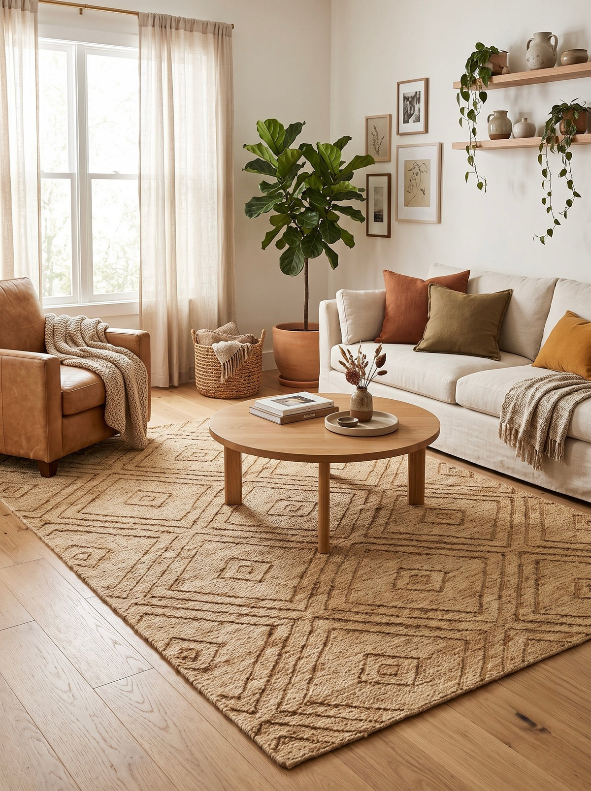 Mirage Natural Tone-on-Tone Diamond Hand-Knotted Jute Carpet