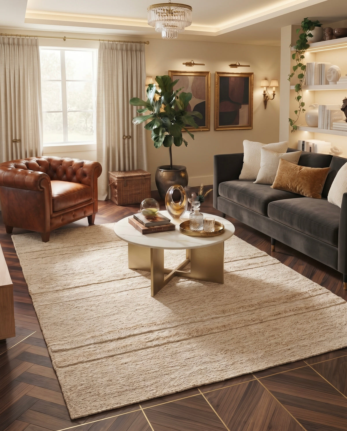 Tidemark Oatmeal Tone-on-Tone Striped Hand-Knotted Jute Carpet