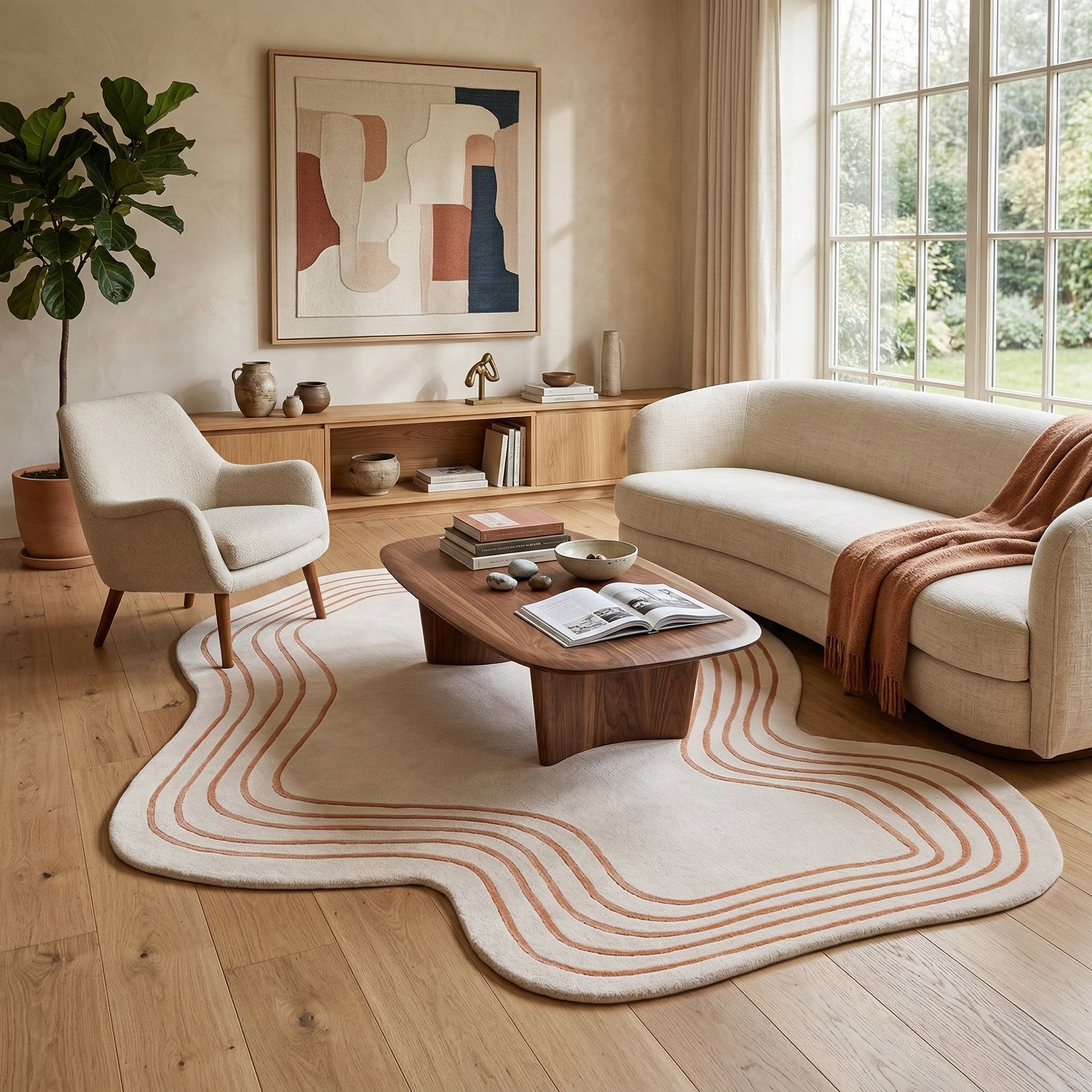 Irregular Shaped Rug Contour Beige Hand Tufted Carpet