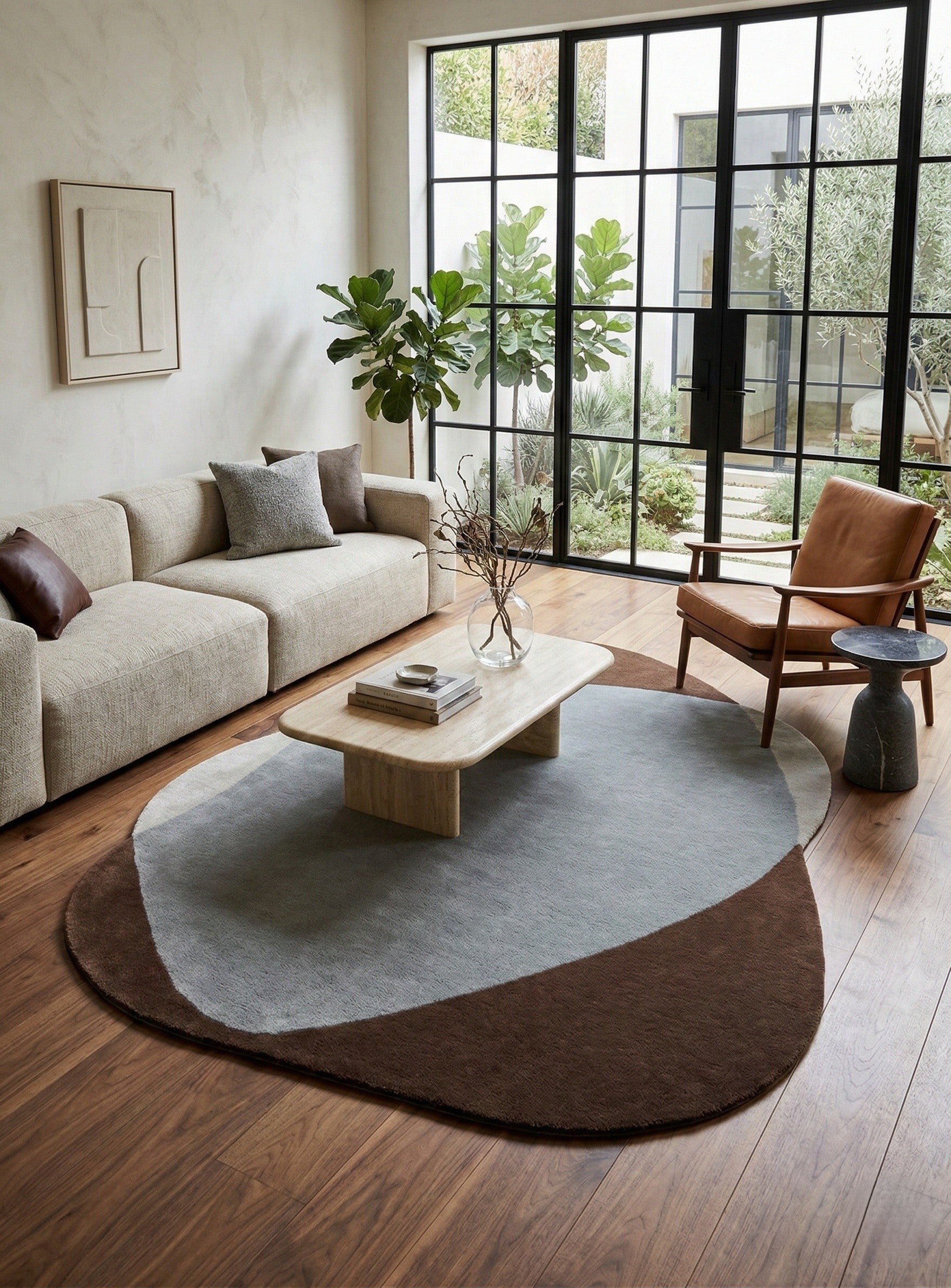 Softstone Brown Grey Abstract Irregular Hand-Tufted Wool Carpet