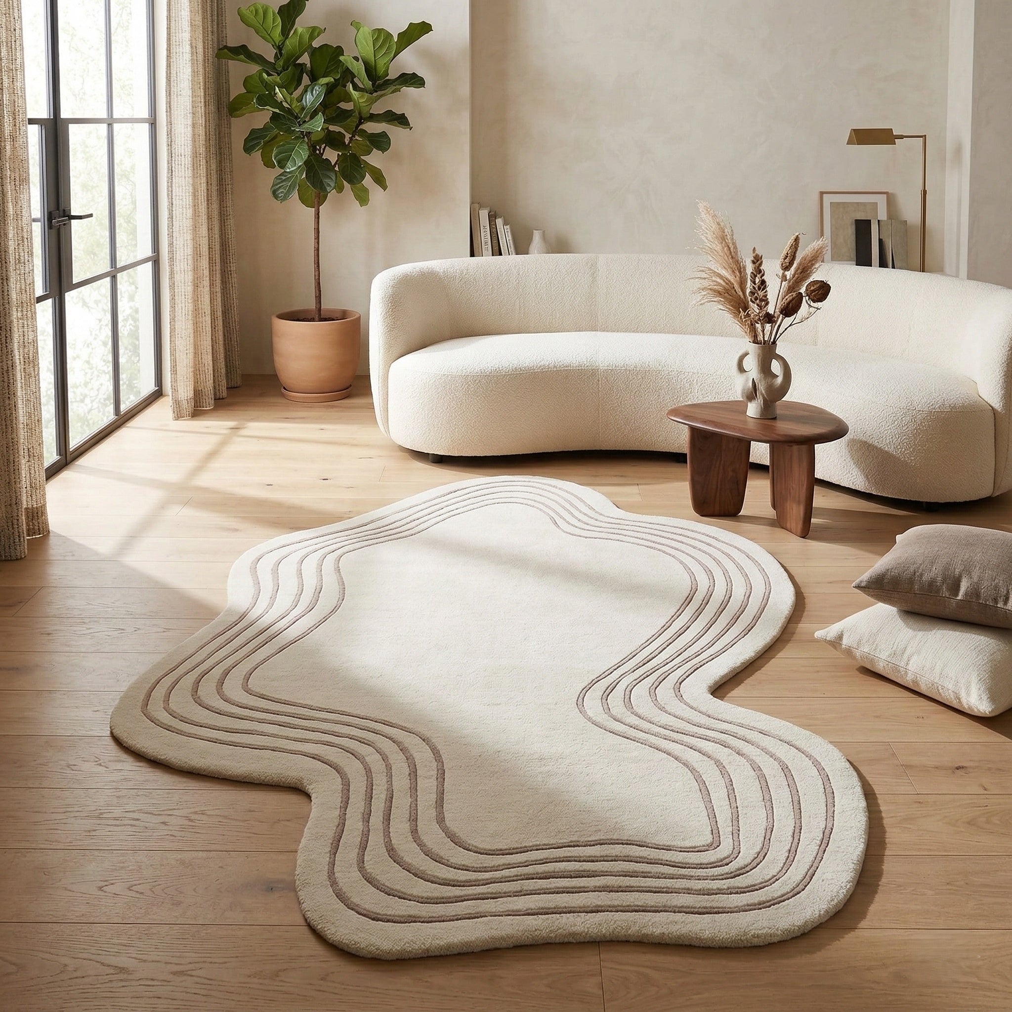 Irregular Shaped Rug Contour Grey Hand Tufted Carpet