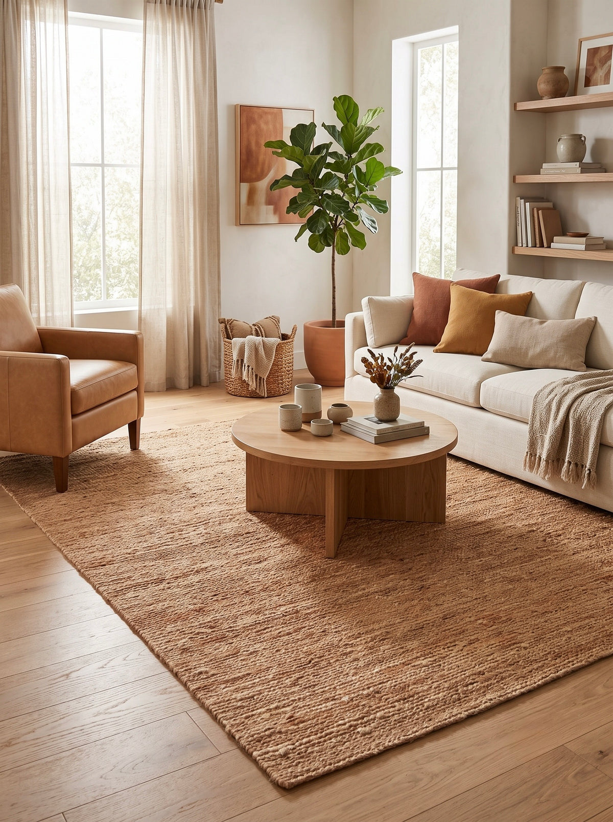 Amber Dune Natural Tan Hand-Knotted Jute Carpet