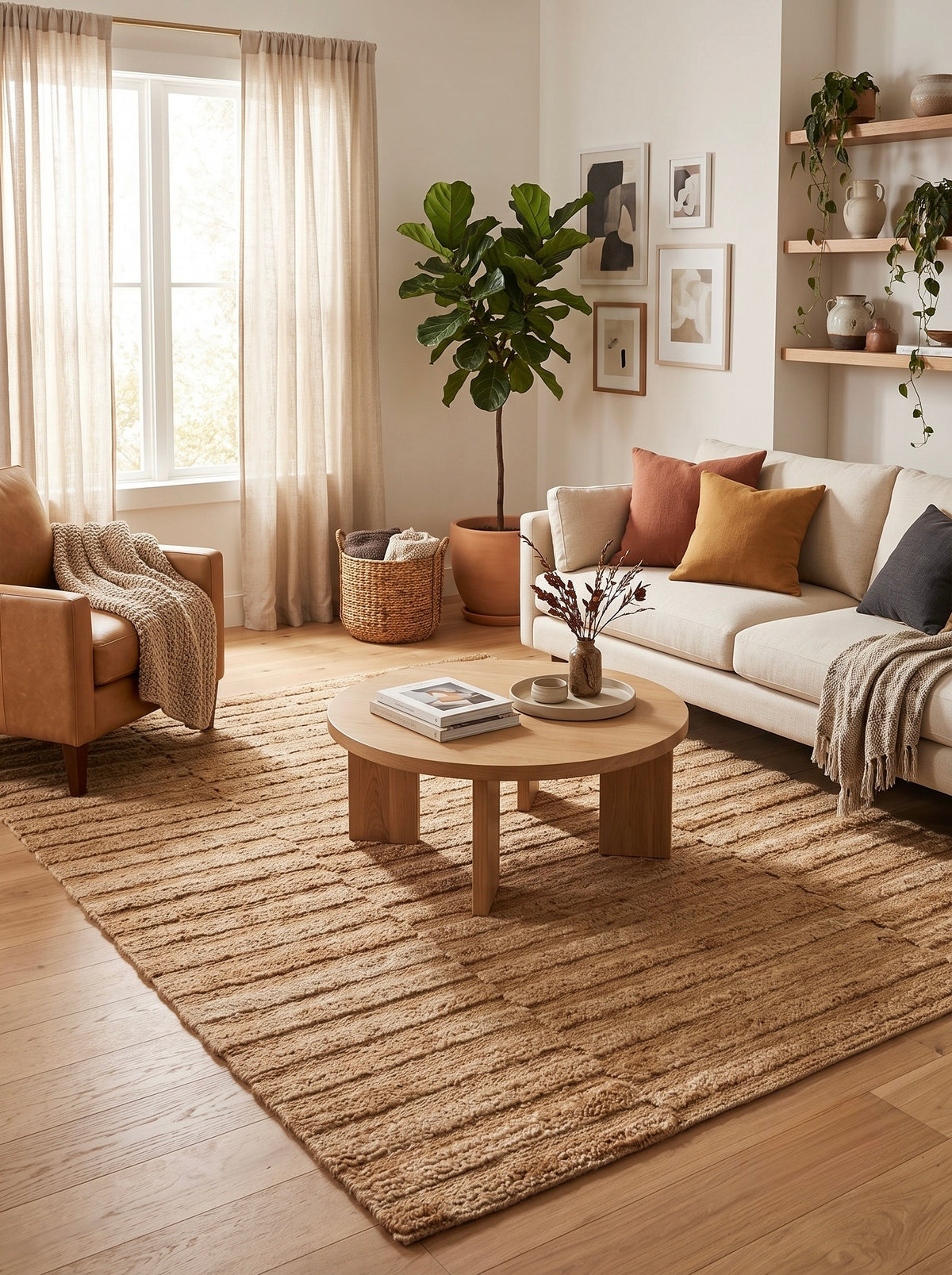 Strata Natural Striped Hand-Knotted Jute Carpet