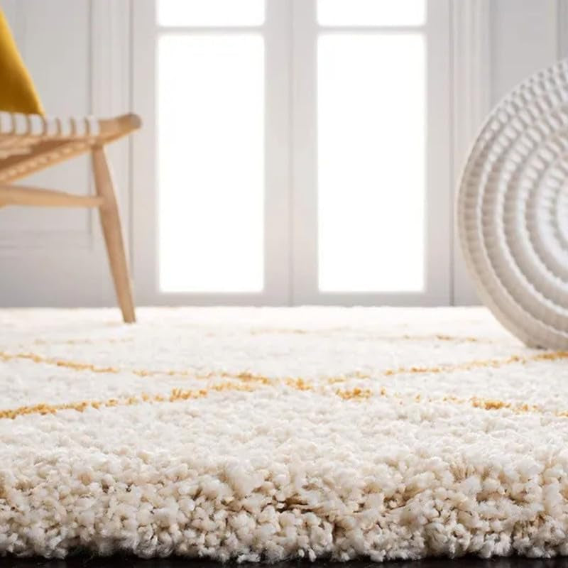 Ivory & Gold Grid Shaggy Carpet