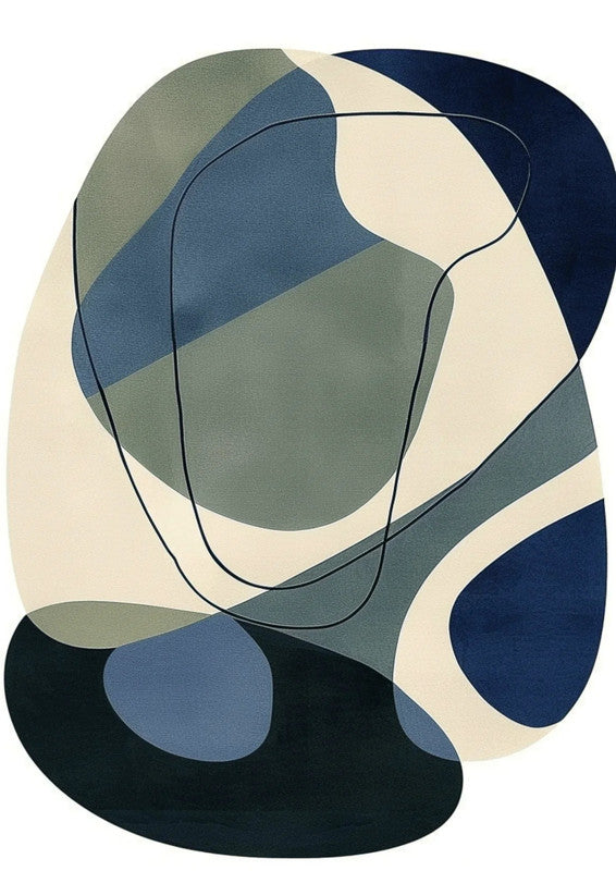 Contour Flow Navy Green Irregular Shaped Hand-Tufted Carpet