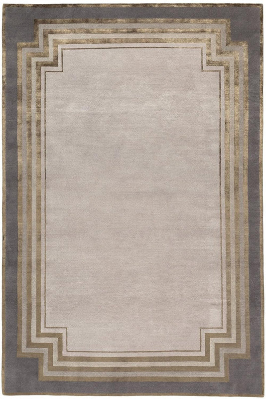 Stepped Frame Hand-Tufted Wool & Silk Carpet