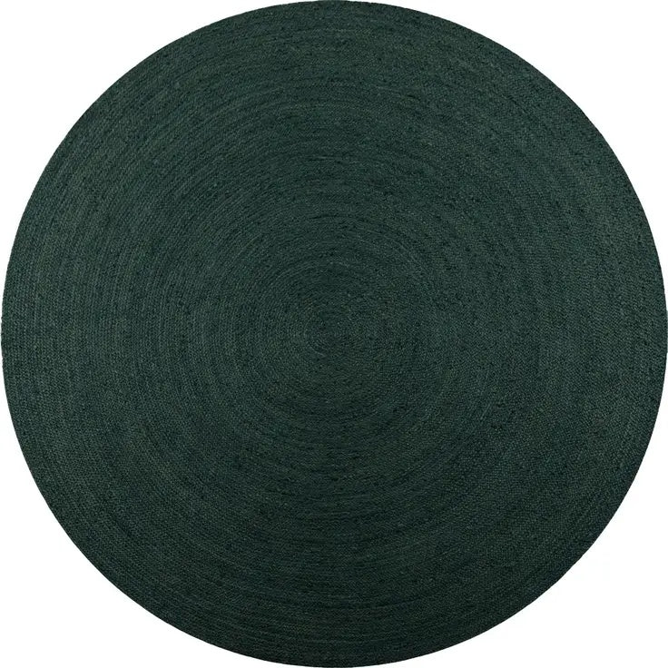 Dark green round rug on a white background