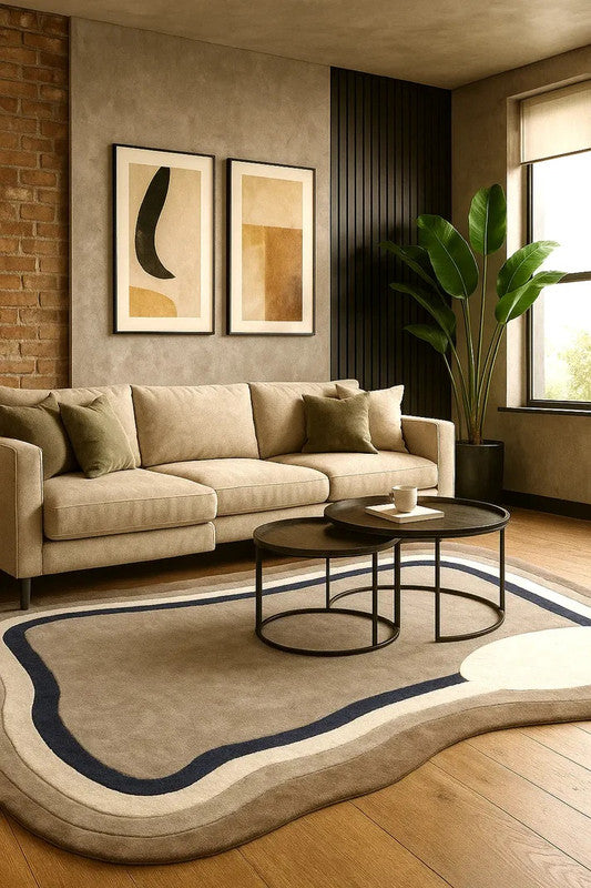 Eclipse Form Grey & Navy Irregular Shaped Hand-Tufted Carpet