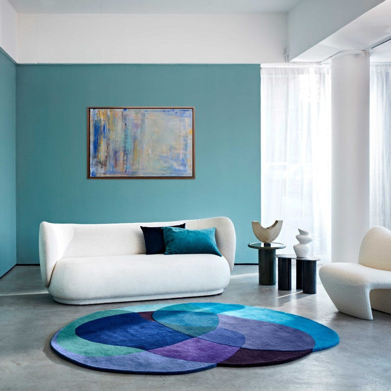 Candyform Blue Abstract Irregular Shaped Hand-Tufted Wool Carpet