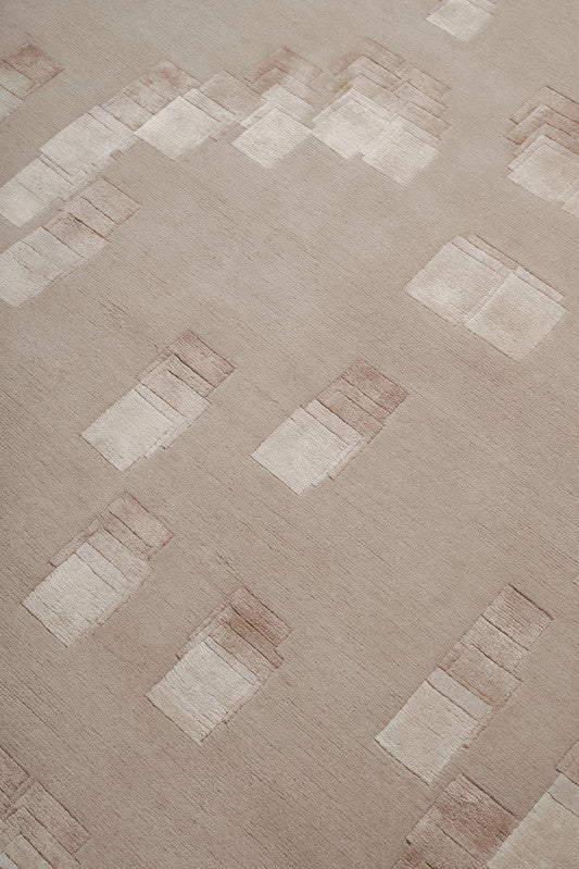 Sage Beige Abstract Hand-Tufted Wool and viscose Carpet