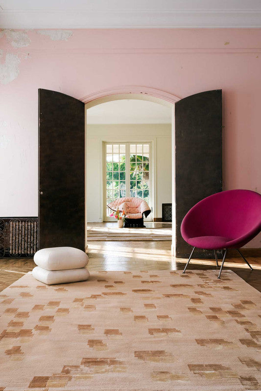 Sage Beige Abstract Hand-Tufted Wool and viscose Carpet