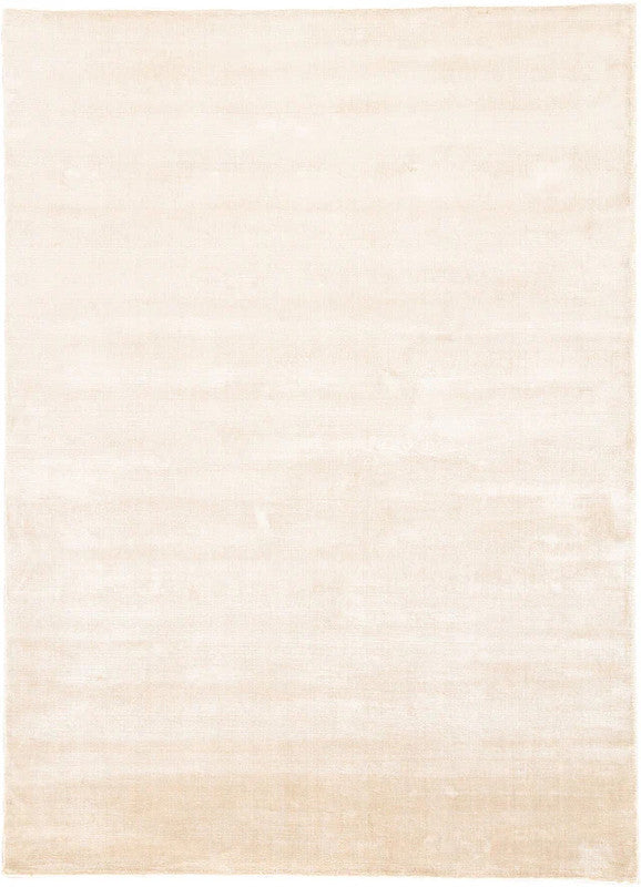 Beige area rug with a subtle pattern on a white background