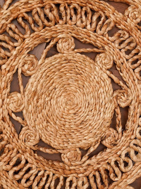 Close-up of a woven mat with intricate patterns