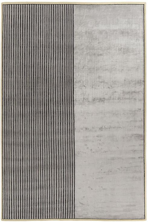 Gray area rug with a striped pattern