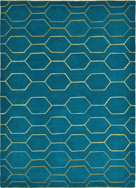 Honeycomb Teal Hand-Tufted Wool & Silk Carpet