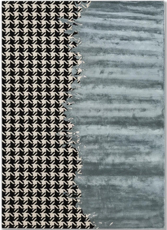 Two area rugs with different patterns and colors side by side.