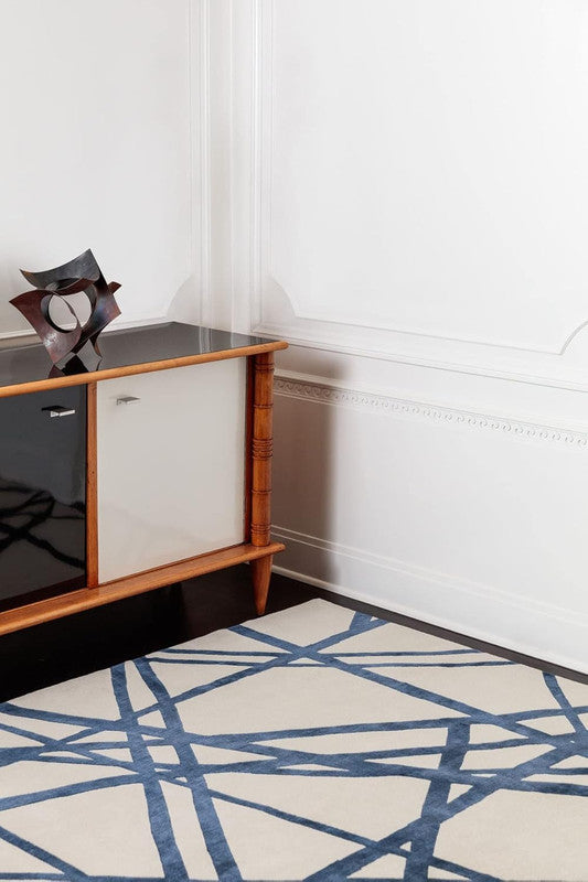 Navy Intersect Hand-Tufted Wool & Silk Carpet